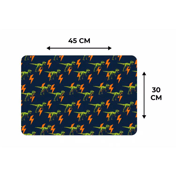 Bliksemschichten - Oranje - Dinosaurussen Placemat vinyl groot -specs