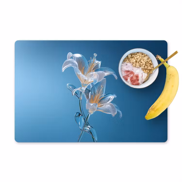Lelies - Blauw - Glazen Placemat vinyl groot -zzzproduct_Kitchenyeah-website