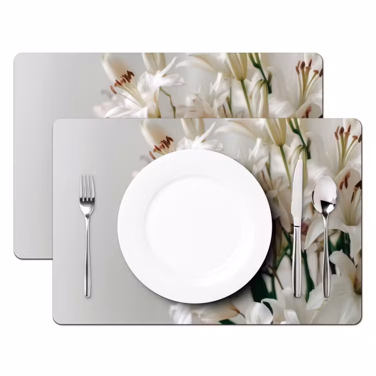 Lelies - Boekte - Wit - Meeldraden Placemat vinyl groot -zzsfeer2_Kitchenyeah-website