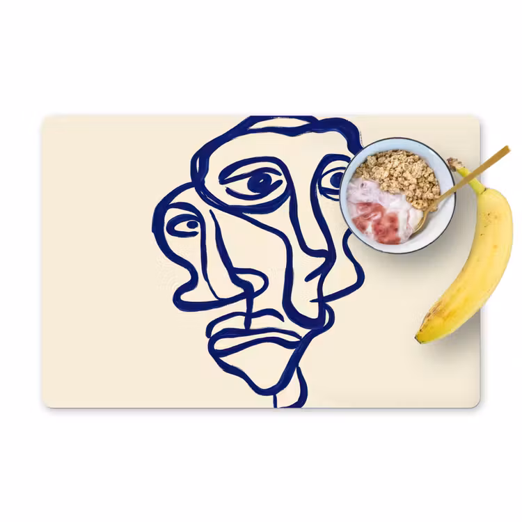 Lijntekening - Overlappende gezichten - Donkerblauw Placemat vinyl groot -zzzproduct_Kitchenyeah-website