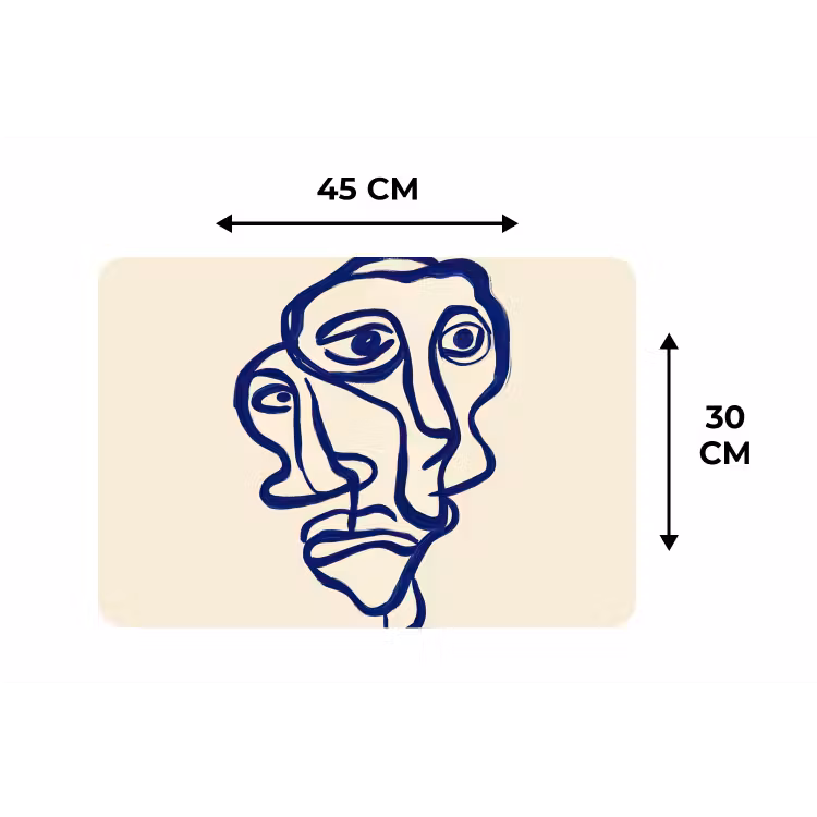 Lijntekening - Overlappende gezichten - Donkerblauw Placemat vinyl groot -specs