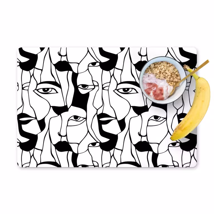 Lijnen - Gezichten - Zwart - Wit Placemat vinyl groot 368 -zzzproduct_Kitchenyeah-website