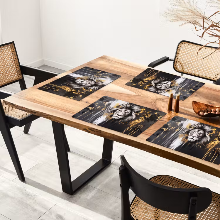 Leeuw - Portret - Verfspatten - Grijs Placemat vinyl groot -zzsfeer4_Kitchenyeah-website