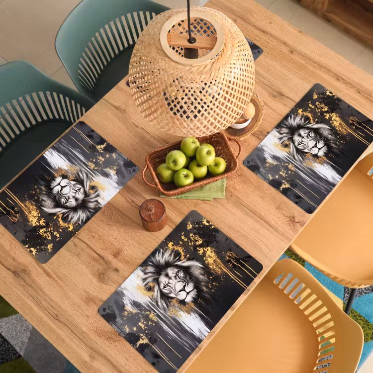 Leeuw - Portret - Verfspatten - Grijs Placemat vinyl groot -zzsfeer5_Kitchenyeah-website