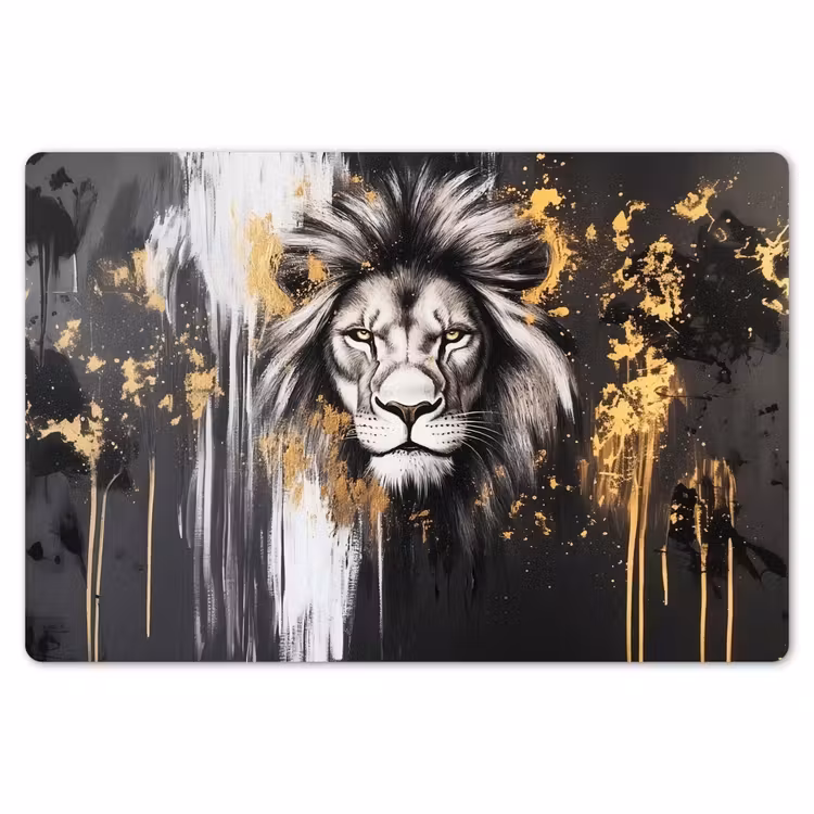 Leeuw - Portret - Verfspatten - Grijs Placemat vinyl groot -zzsfeer1_Kitchenyeah-website