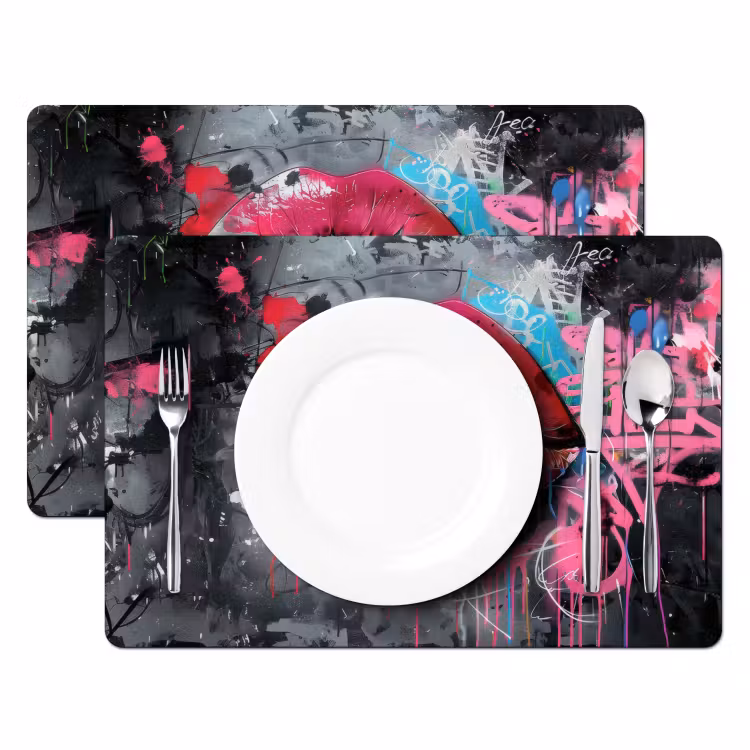 Lippen - Felroze - Graffiti - Verfstrepen Placemat vinyl groot -zzsfeer2_Kitchenyeah-website