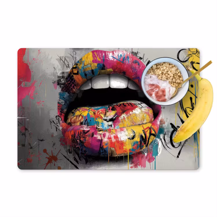 Lippen - Graffiti - Expressief Placemat vinyl groot -zzzproduct_Kitchenyeah-website