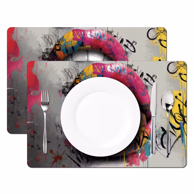 Lippen - Graffiti - Expressief Placemat vinyl groot -zzsfeer2_Kitchenyeah-website