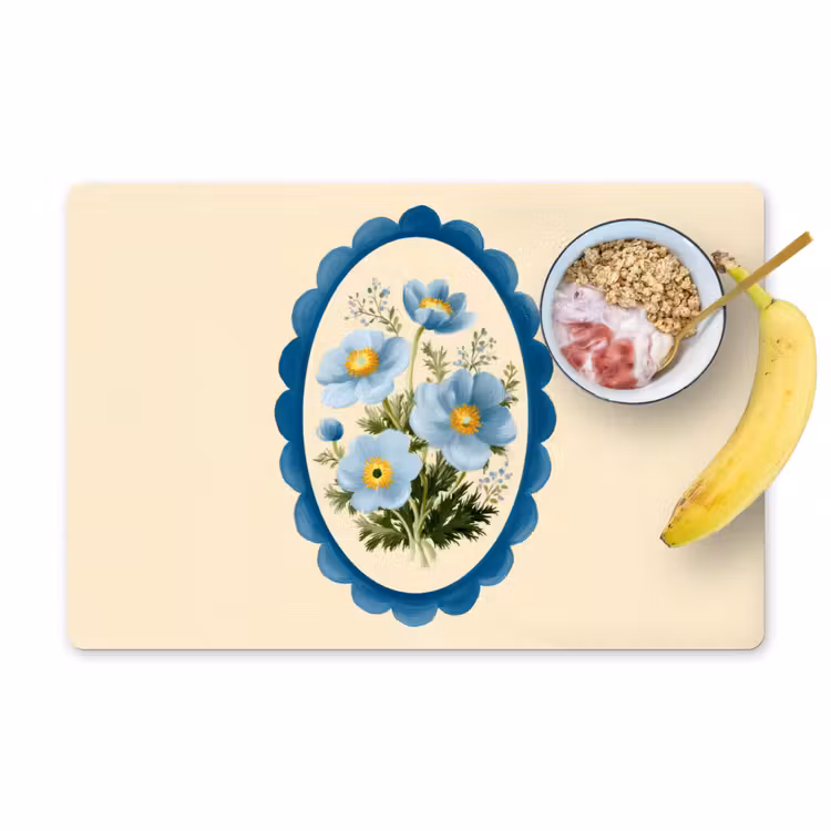 Lijst - Bloemen - Lichtblauw - Illustratie Placemat vinyl groot -zzzproduct_Kitchenyeah-website