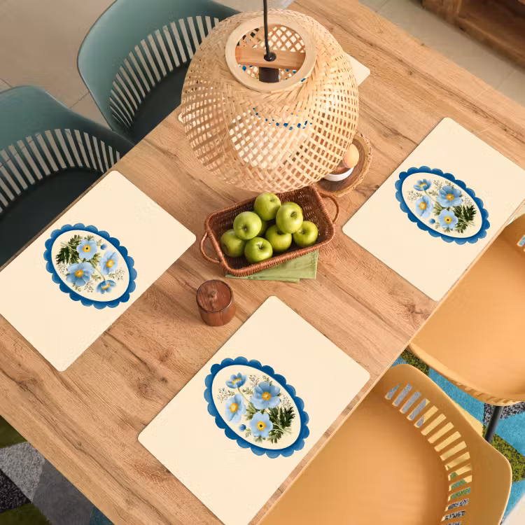 Lijst - Bloemen - Lichtblauw - Illustratie Placemat vinyl groot -zzsfeer5_Kitchenyeah-website