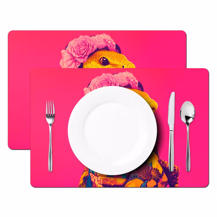 Hagedis - Bloemen - Roze - Kimono Placemat vinyl groot -zzsfeer2_Kitchenyeah-website