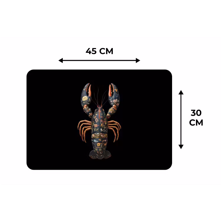 Kreeft - Zwart - Bloemenpatroon - Artistiek Placemat vinyl groot -specs