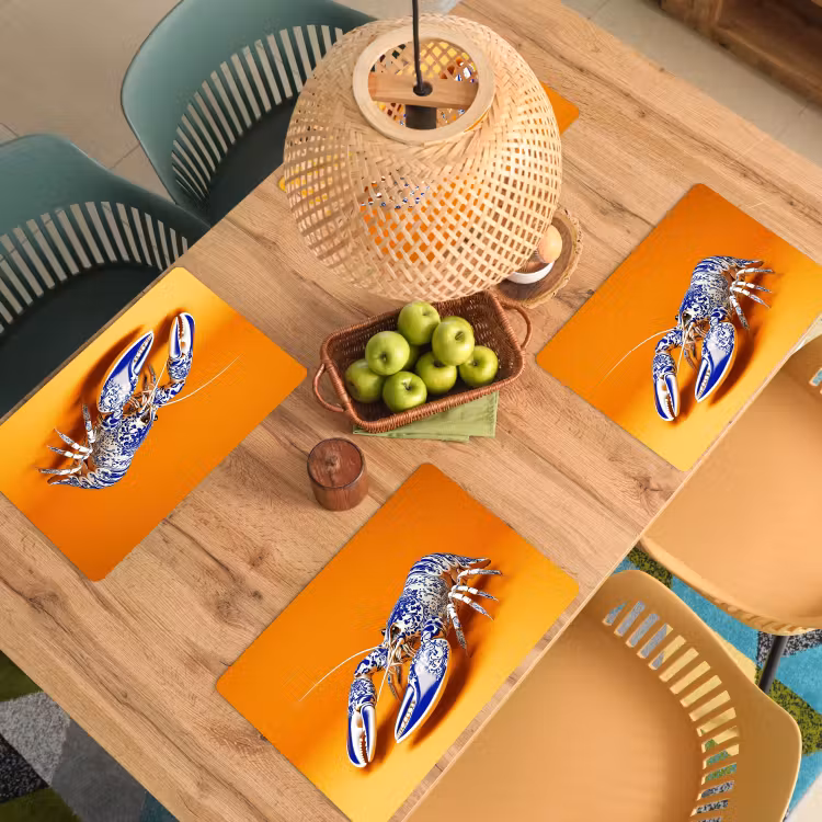 Kreeft - Delftsblauw - Schild - Stoer - Oranje Placemat vinyl groot -zzsfeer5_Kitchenyeah-website
