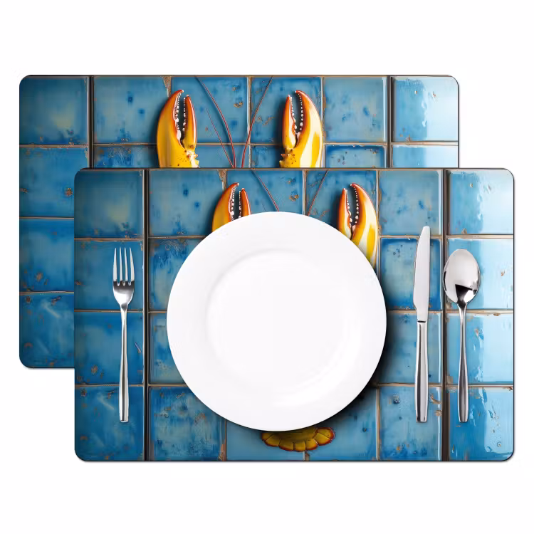 Kreeft - Geel - Blauw - Tegels Placemat vinyl groot -zzsfeer2_Kitchenyeah-website