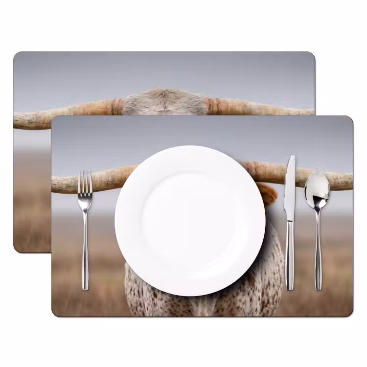Longhorn - Grasveld - Dier Placemat vinyl groot -zzsfeer2_Kitchenyeah-website
