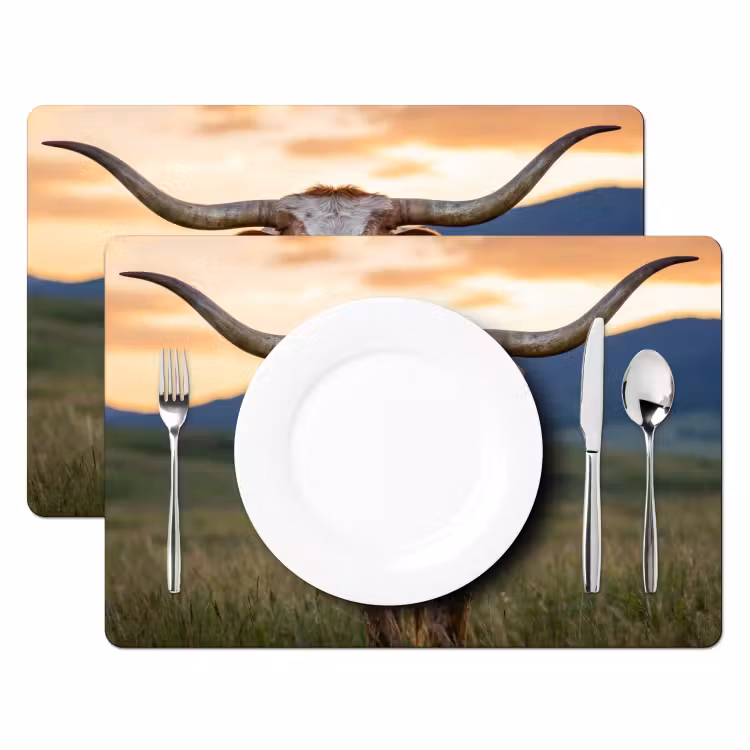 Longhorn - Landschap - Zonsondergang Placemat vinyl groot -zzsfeer2_Kitchenyeah-website