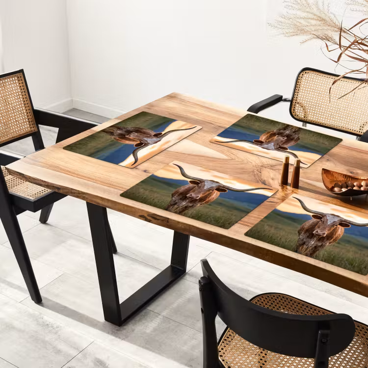 Longhorn - Landschap - Zonsondergang Placemat vinyl groot -zzsfeer4_Kitchenyeah-website