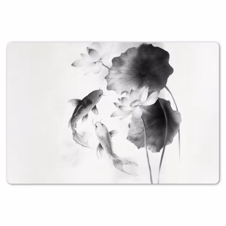 Lotusbloemen - Vissen - Bladeren - Zwart Placemat vinyl groot -zzsfeer1_Kitchenyeah-website