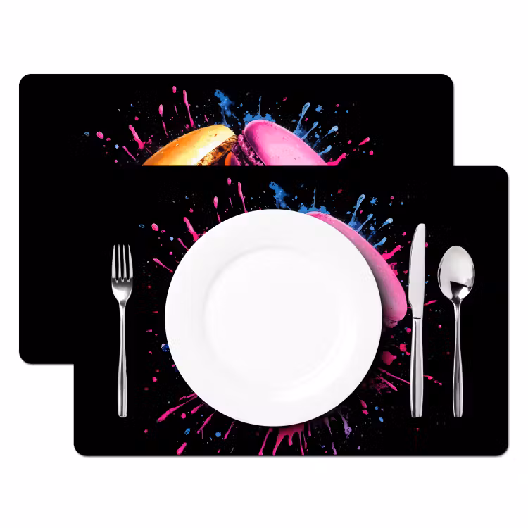 Macarons - Dessert - Graffiti - Kleurrijk - Roze - Blauw - Geel Placemat vinyl groot -zzsfeer2_Kitchenyeah-website