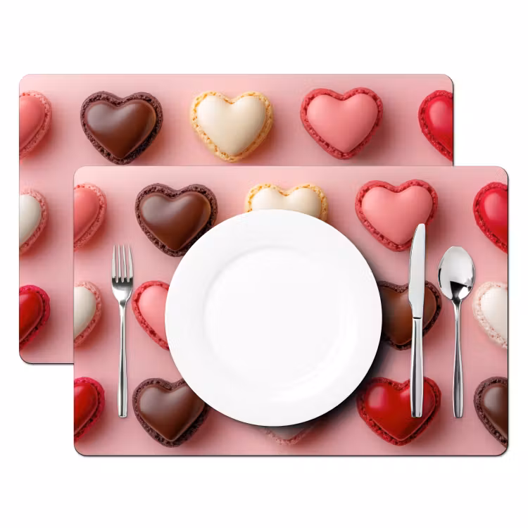 Macarons - Hartjes - Kleurrijk - Roze Placemat vinyl groot -zzsfeer2_Kitchenyeah-website