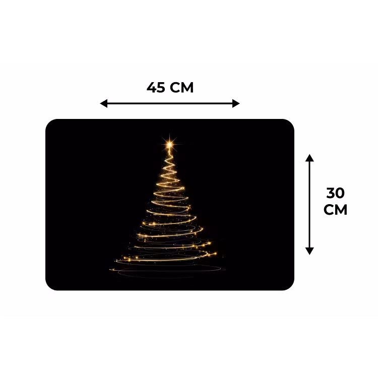 Magisch - Kerstboom - Lichtspiralen - Zwart Placemat vinyl groot -specs