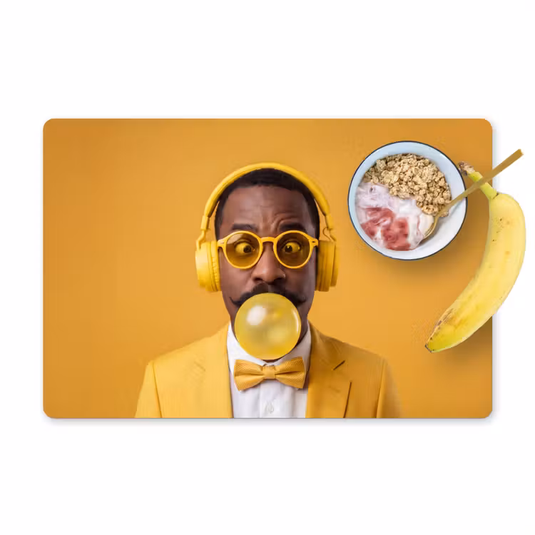 Man - Bubblegum - Portret - Geel - Modern Placemat vinyl groot -zzzproduct_Kitchenyeah-website