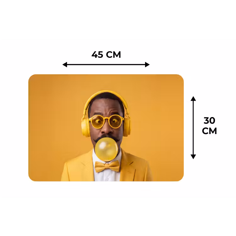 Man - Bubblegum - Portret - Geel - Modern Placemat vinyl groot -specs