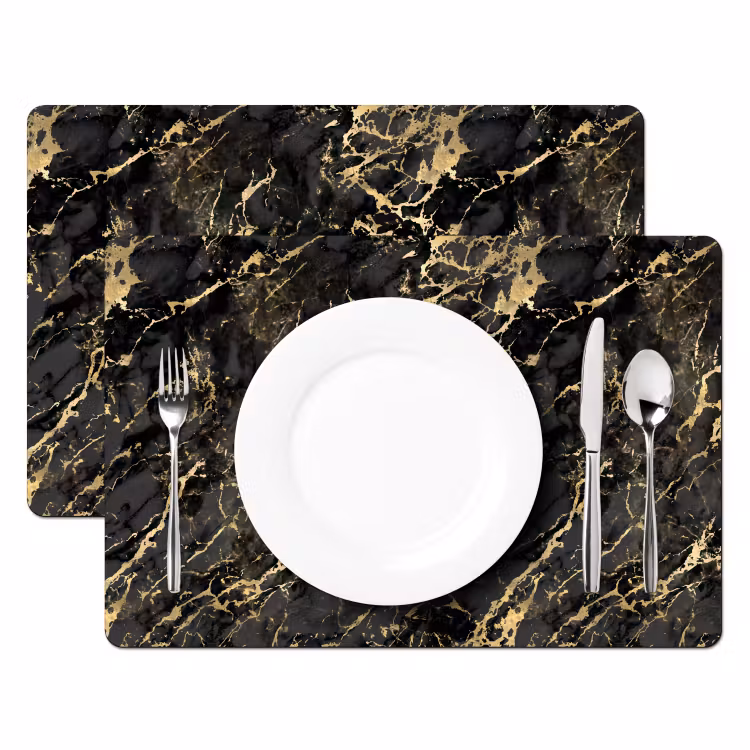 Marmer - Zwart - Goudstructuur Placemat vinyl groot 368 -zzsfeer2_Kitchenyeah-website