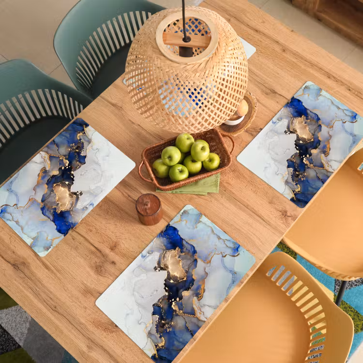 Marmer - Blauw - Goud Placemat vinyl groot -zzsfeer5_Kitchenyeah-website
