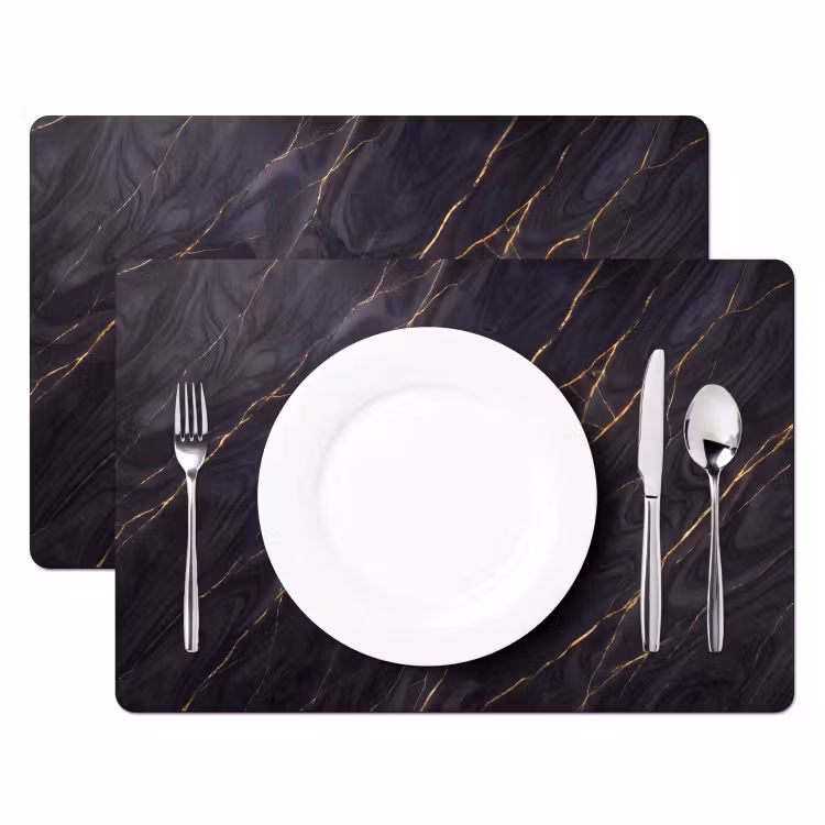 Marmer - Goudaders - Abstract - Modern - Zwart Placemat vinyl groot -zzsfeer2_Kitchenyeah-website
