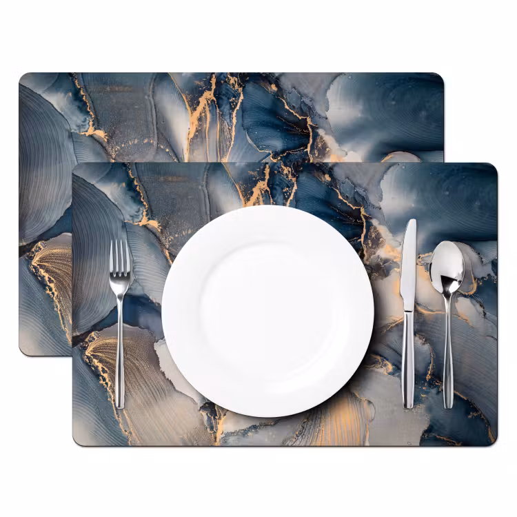 Marmer - Grijs - Blauw - Luxe - Goud Placemat vinyl groot -zzsfeer2_Kitchenyeah-website