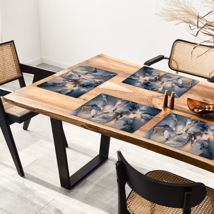 Marmer - Grijs - Blauw - Luxe - Goud Placemat vinyl groot -zzsfeer4_Kitchenyeah-website