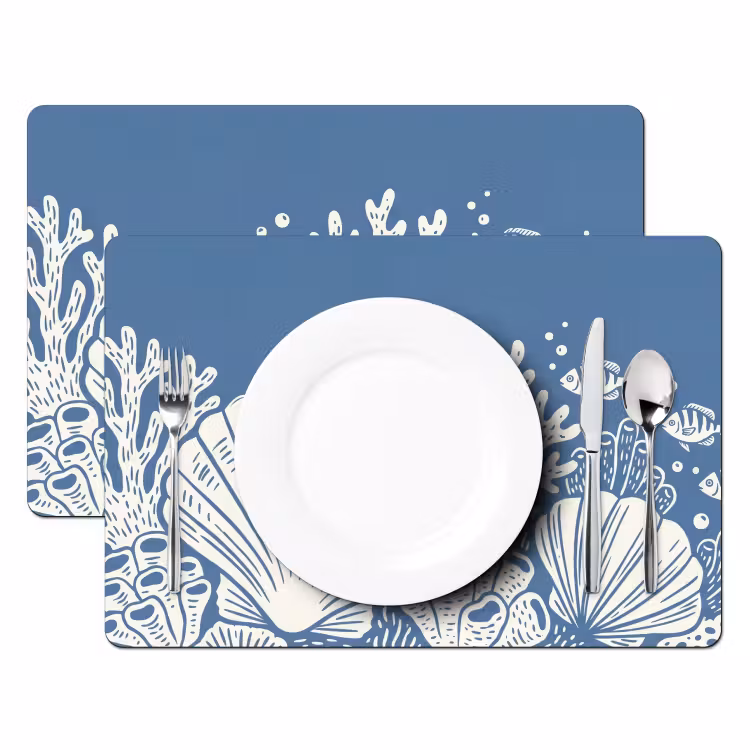 Zeeleven - Koraal - Schelp - Vis - Illustratie - Onderwater Placemat vinyl groot -zzsfeer2_Kitchenyeah-website