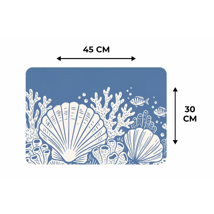 Zeeleven - Koraal - Schelp - Vis - Illustratie - Onderwater Placemat vinyl groot -specs