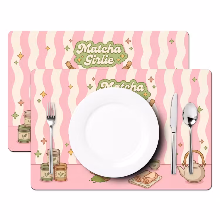 Matcha - Hond - Roze - Groen Placemat vinyl groot -zzsfeer2_Kitchenyeah-website