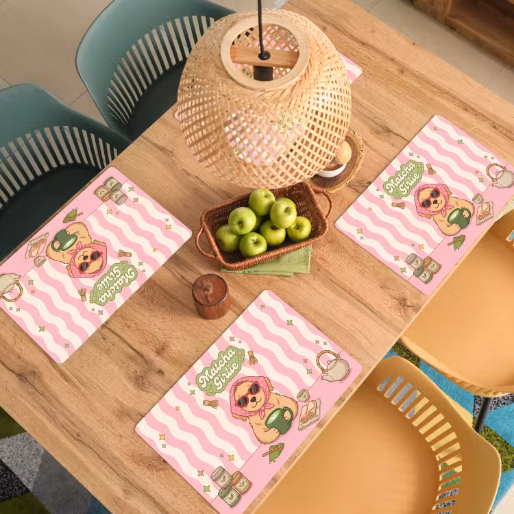 Matcha - Hond - Roze - Groen Placemat vinyl groot -zzsfeer5_Kitchenyeah-website