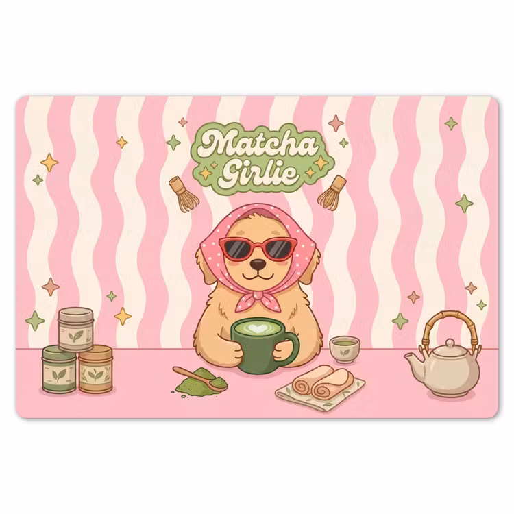 Matcha - Hond - Roze - Groen Placemat vinyl groot -zzsfeer1_Kitchenyeah-website