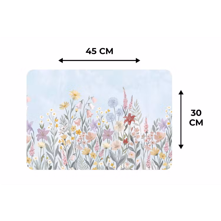 Weidebloemen - Illustratie - Kleurrijk Placemat vinyl groot -specs