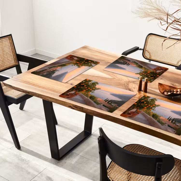 Middelandse zee - Sinaasappel - Heuvels - Zee Placemat vinyl groot -zzsfeer4_Kitchenyeah-website