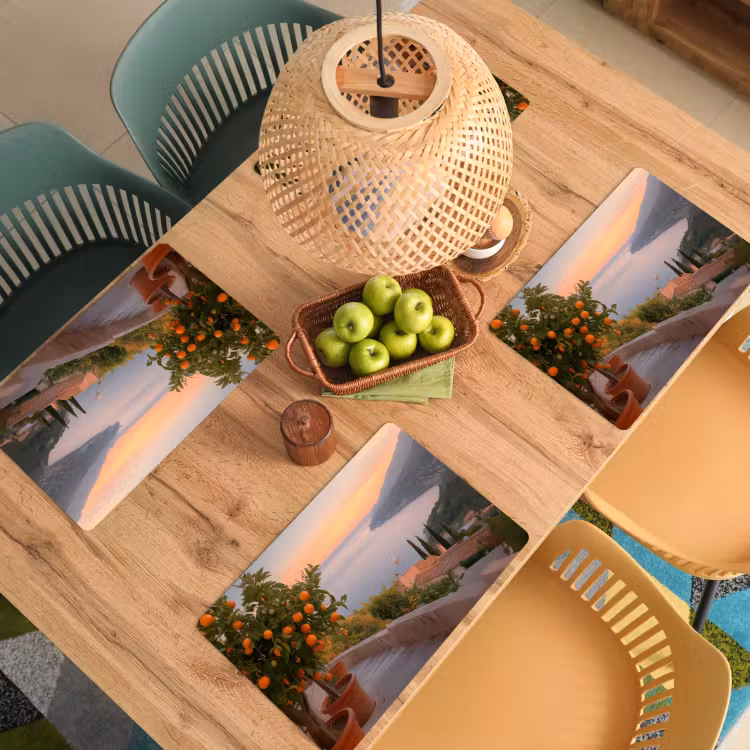 Middelandse zee - Sinaasappel - Heuvels - Zee Placemat vinyl groot -zzsfeer5_Kitchenyeah-website