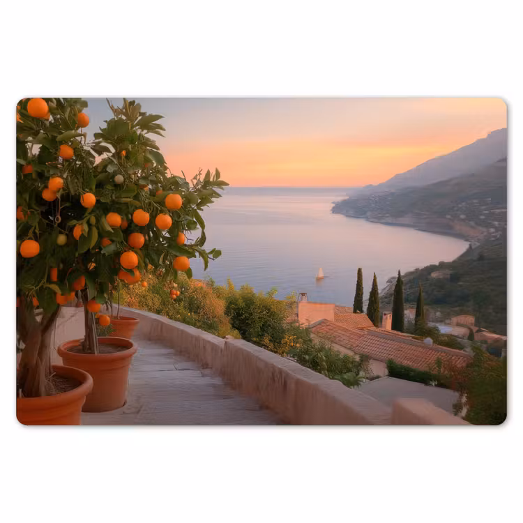 Middelandse zee - Sinaasappel - Heuvels - Zee Placemat vinyl groot -zzsfeer1_Kitchenyeah-website