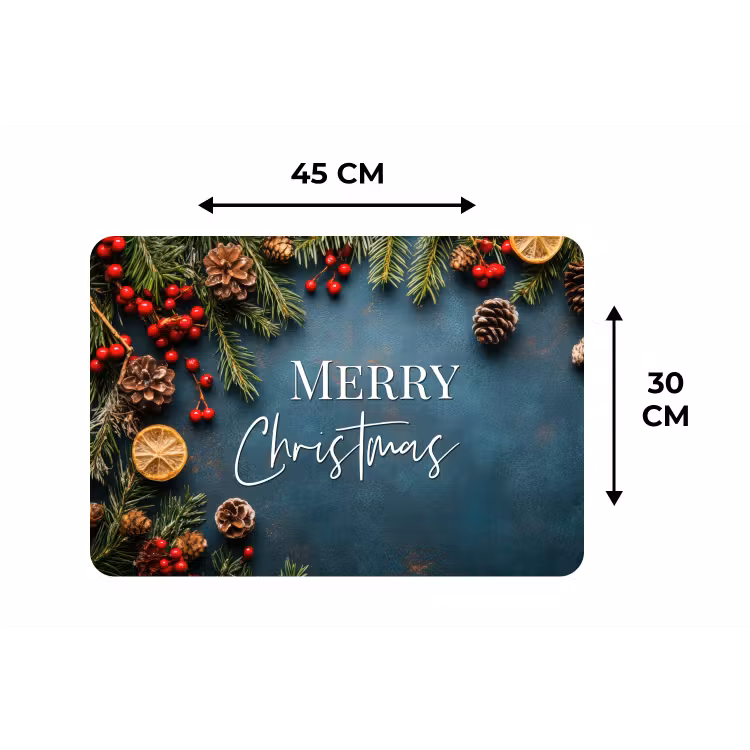 Merry Christmas - Blauw - Kerst - Winter Placemat vinyl groot -specs