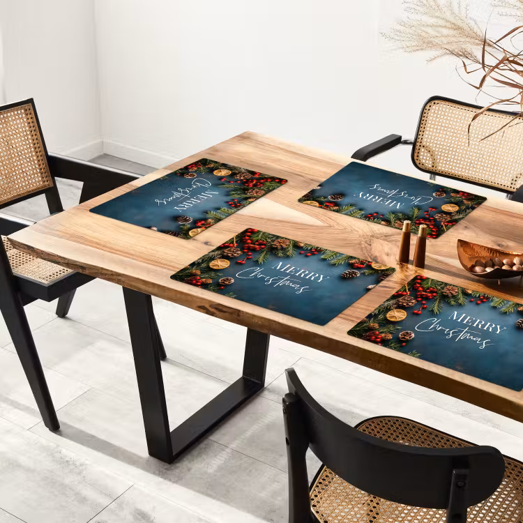 Merry Christmas - Blauw - Kerst - Winter Placemat vinyl groot -zzsfeer4_Kitchenyeah-website