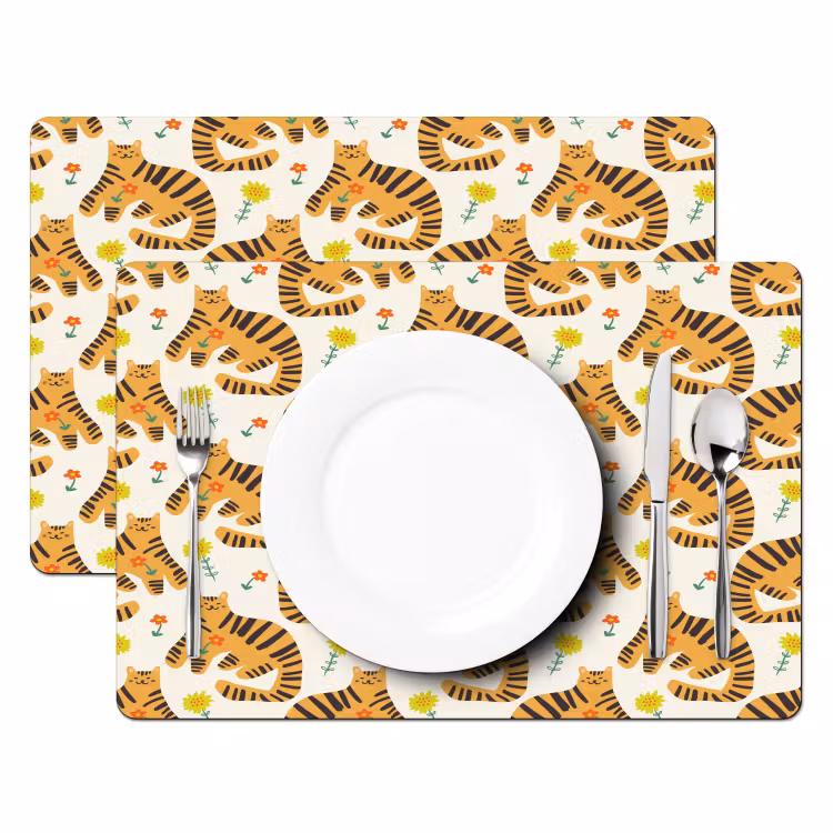 Vrolijk - Tijgerkatten - Bloemen Placemat vinyl groot 368 -zzsfeer2_Kitchenyeah-website