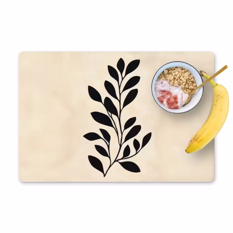 Minimalistisch - Tak - Bladeren - Zwart Placemat vinyl groot -zzzproduct_Kitchenyeah-website