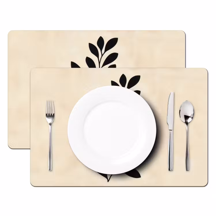 Minimalistisch - Tak - Bladeren - Zwart Placemat vinyl groot -zzsfeer2_Kitchenyeah-website