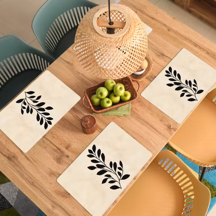 Minimalistisch - Tak - Bladeren - Zwart Placemat vinyl groot -zzsfeer5_Kitchenyeah-website