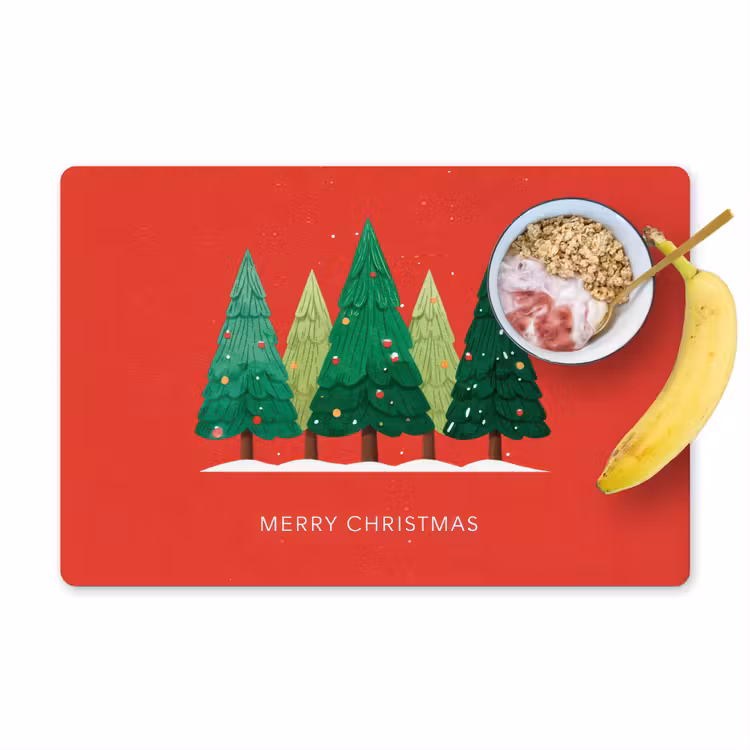 Minimalistisch - Kerstbomen - Rood - Sneeuw Placemat vinyl groot -zzzproduct_Kitchenyeah-website