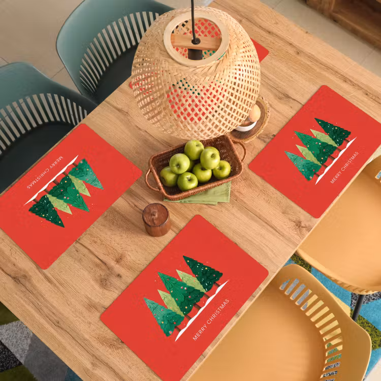 Minimalistisch - Kerstbomen - Rood - Sneeuw Placemat vinyl groot -zzsfeer5_Kitchenyeah-website