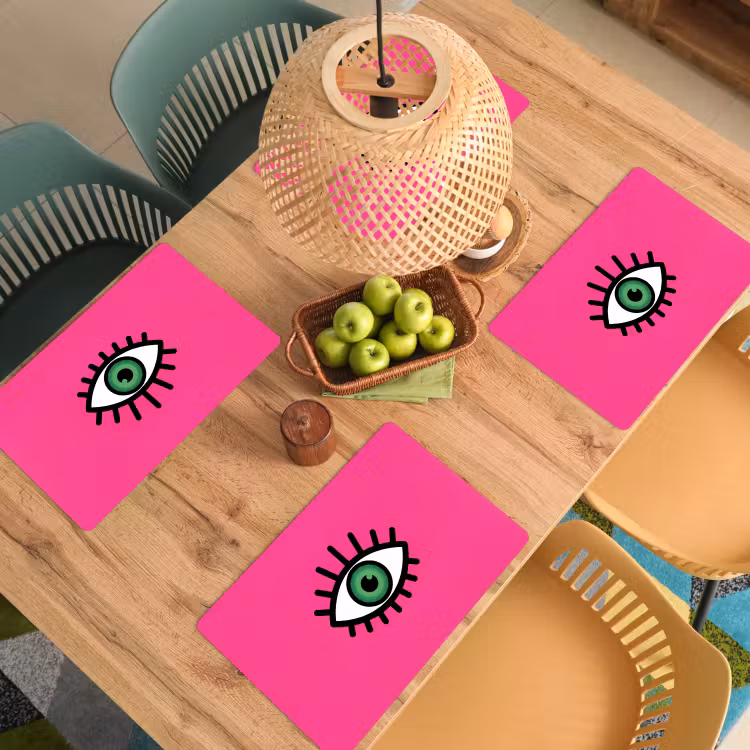 Minimalistisch - Oog - Roze Placemat vinyl groot -zzsfeer5_Kitchenyeah-website